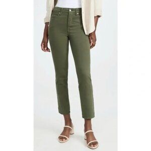 Good American Good Classic Slim Straight Twill Ankle Jeans Pants in Fern Green